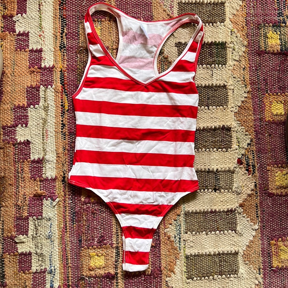 American Apparel Red and white striped cotton bodysuit size XS